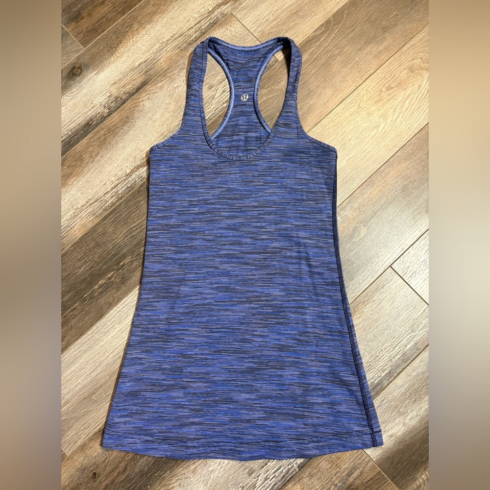 Lululemon Reversible Racerback Athletic Tank Top Heathered Blue Black Gray Sz 2